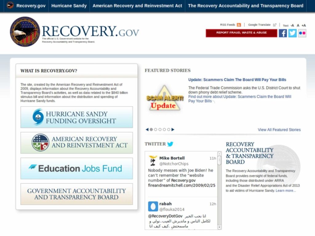 Images of the Recovery Dot Gov website